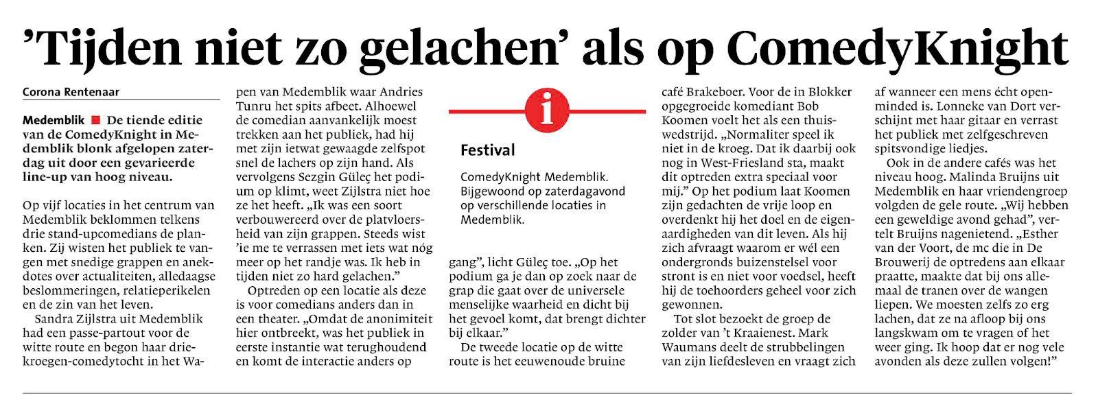 Artikel-ComedyKnight_2023_Noord-Hollands_Dagblad